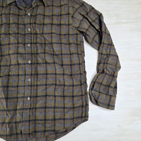 Pendleton Lodge Shirt Fitted Virgin Wool Button Flannel Brown Plaid Sz Medium - Picture 6 of 8
